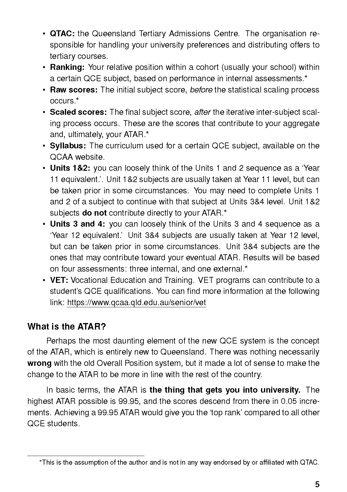 Study guide page by ATAR Notes featuring black text defining the ATAR university admissions system.