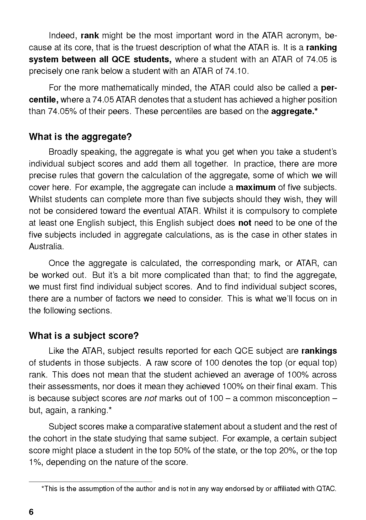 QCE Survival Guide with text content by ATAR Notes, showing cropped white pages and page number 6.