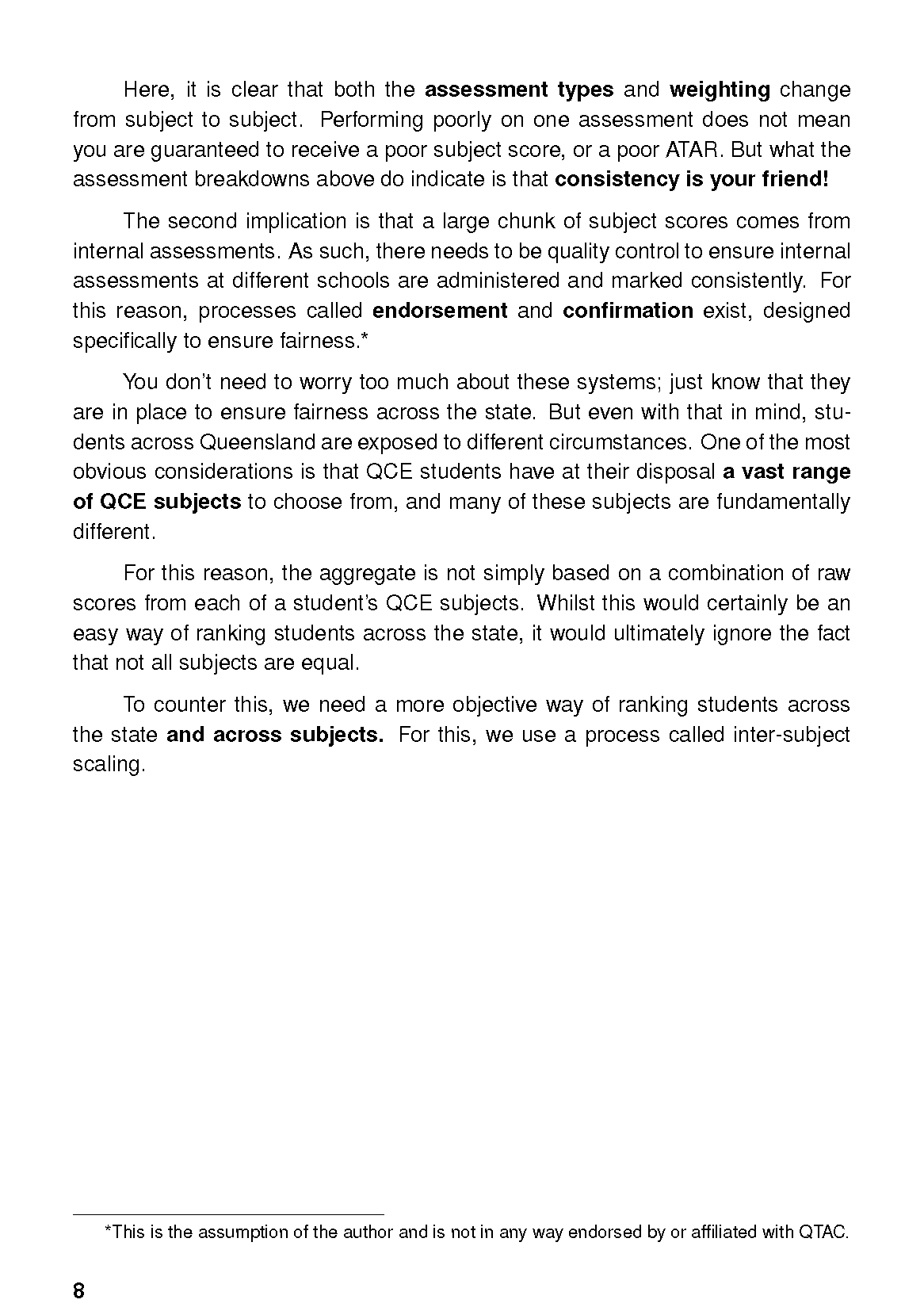 A white page from a Study Guide by ATAR Notes, displaying text about assessment types and inter-subject scaling.