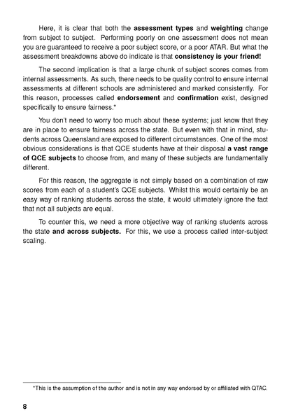 A white page from a Study Guide by ATAR Notes, displaying text about assessment types and inter-subject scaling.