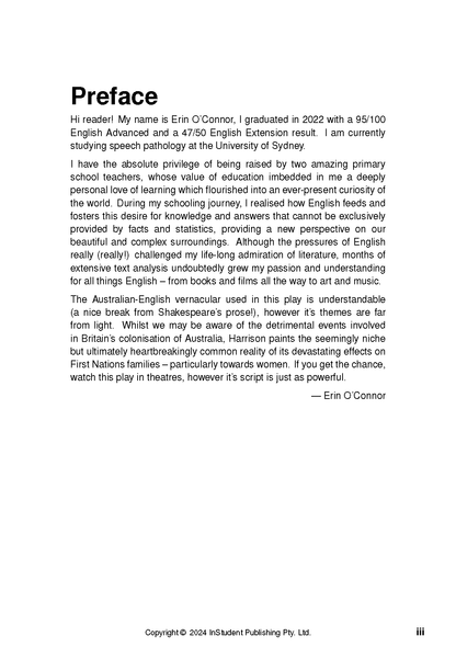 Text Guide for Rainbow's End by Jane Harrison, a white page displaying the bold 'Preface' title and black body text.