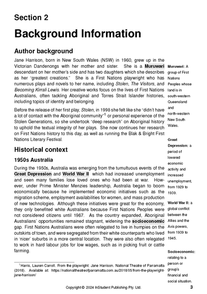 Educational Text Guide page with black text on white background, detailing author background and historical context.