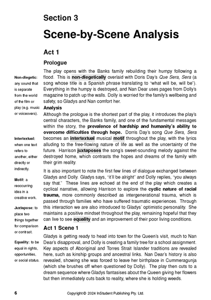 Text guide by InStudent Publishing, a white page with black text on Scene-by-Scene Analysis and definitions.