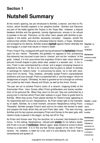 Text Guide for Ransom by David Malouf showing a nutshell summary and key term definitions on a white page.
