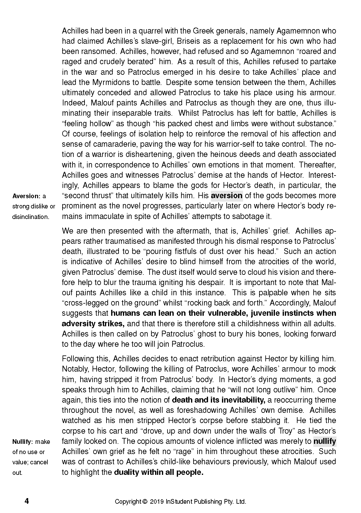 White text guide page with black text, a glossary in the left margin, and page number 4.