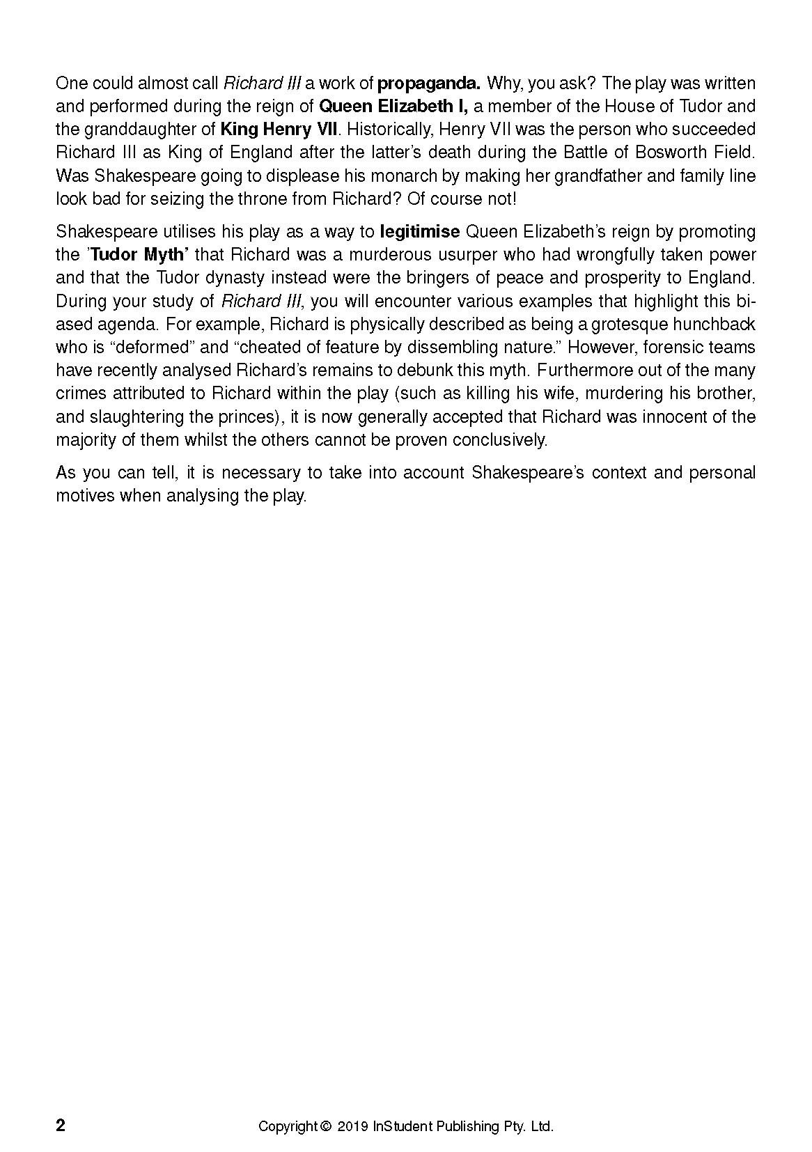 Text Guide page featuring black text about Richard III on a white background, showing page number 2.