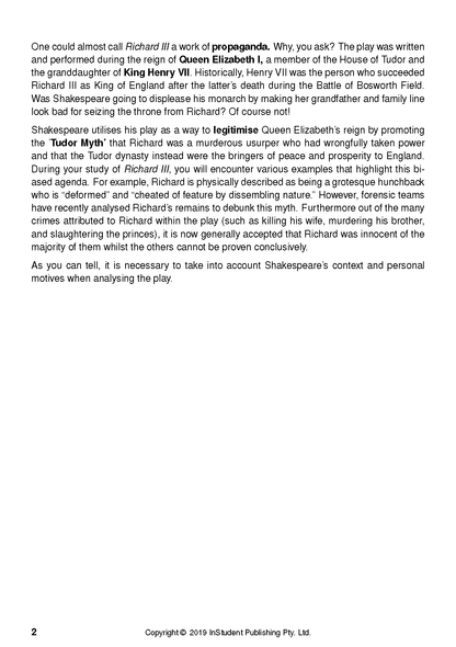 Text Guide page featuring black text about Richard III on a white background, showing page number 2.