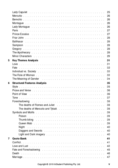 White Text Guide page by inStudent Publishing, displaying a detailed table of contents with bold headings and dotted lines.