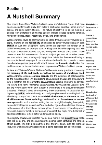 Text Guide page with a title "A Nutshell Summary" and black text, including main paragraphs and a glossary on the right.