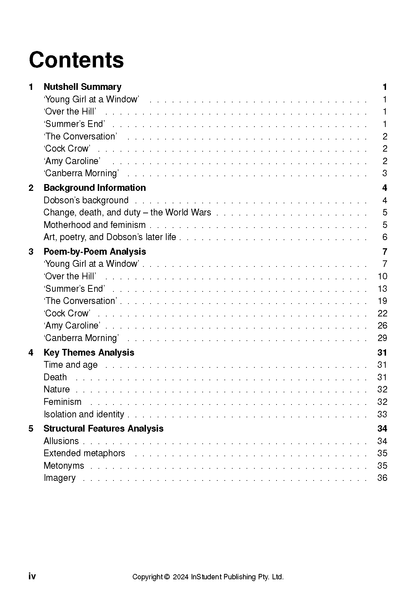 Text guide featuring the table of contents page for Selected Poems by Rosemary Dobson, listing sections, poem titles, and page numbers.