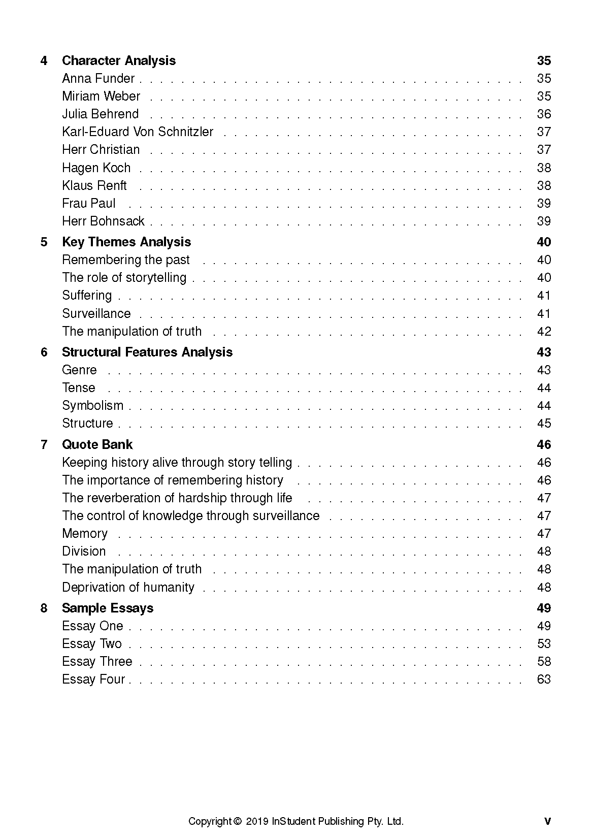Text Guide by InStudent Publishing Pty. Ltd. displaying a table of contents page with bold section headings and page numbers.