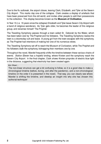 Text guide for Station Eleven by Emily St. John Mandel, showing black text on a white page with a grey 'KEY POINT' box.