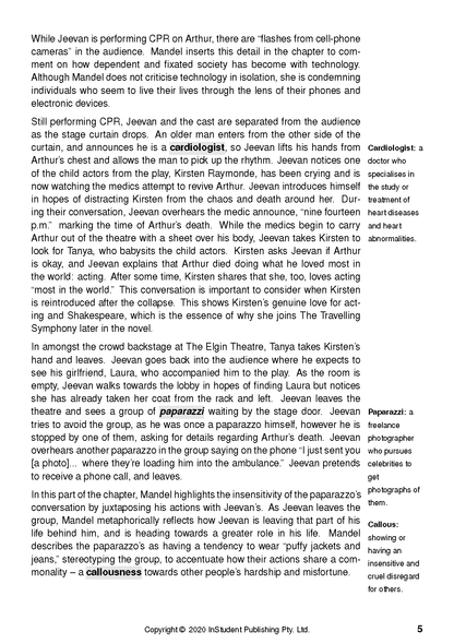 Text guide page with black text on a white background, featuring highlighted words, definitions in a sidebar, and page number 5.
