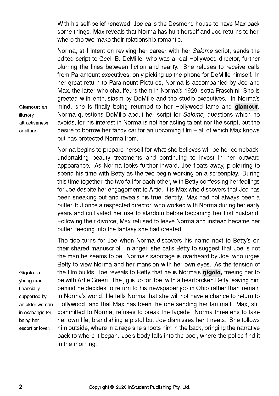 ATAR Notes Text Guide: Sunset Boulevard by Billy Wilder