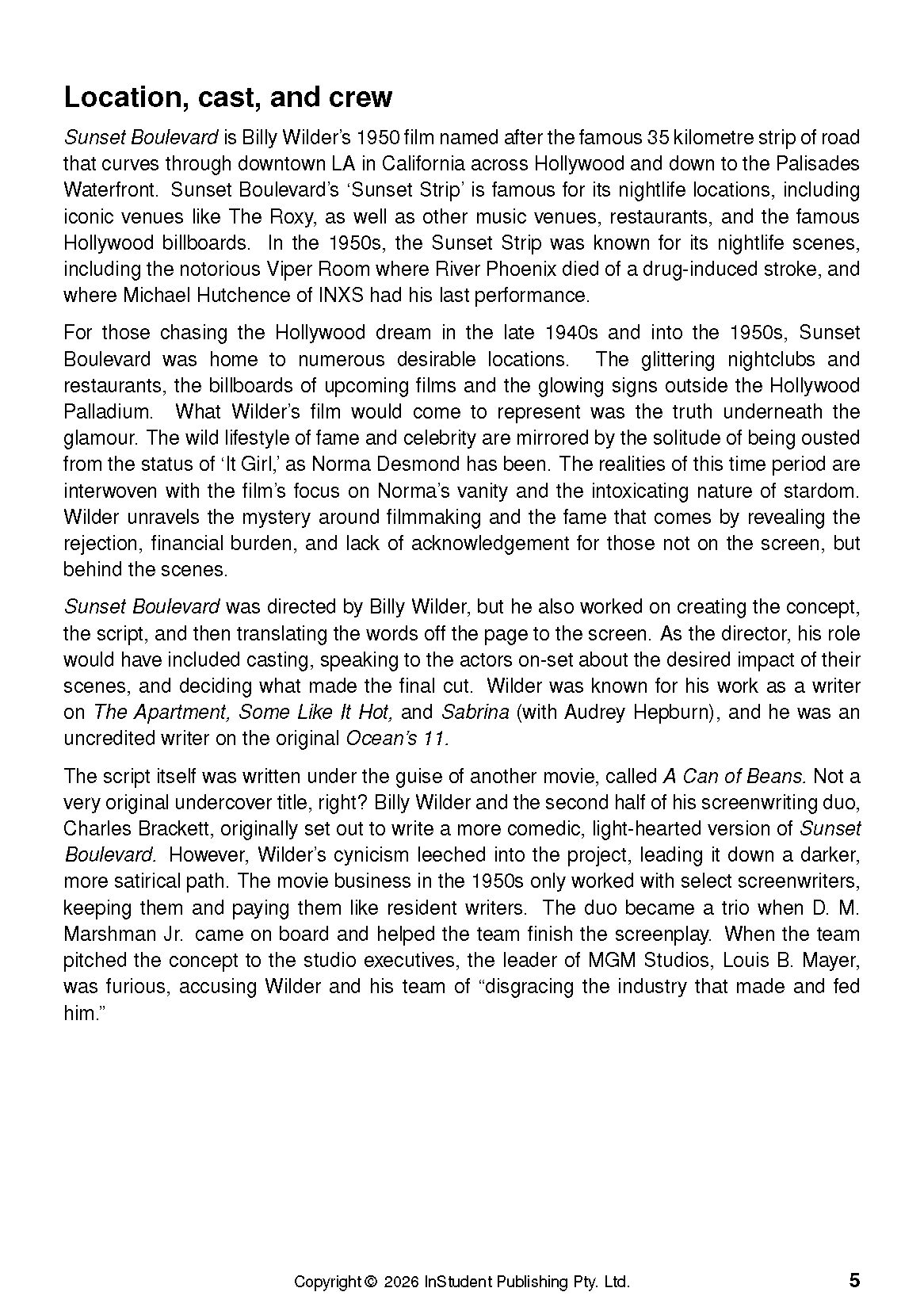ATAR Notes Text Guide: Sunset Boulevard by Billy Wilder
