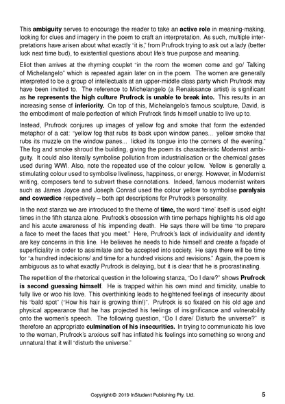 Text guide page with black text analyzing T.S. Eliot's poems on a white background, showing page number 5.