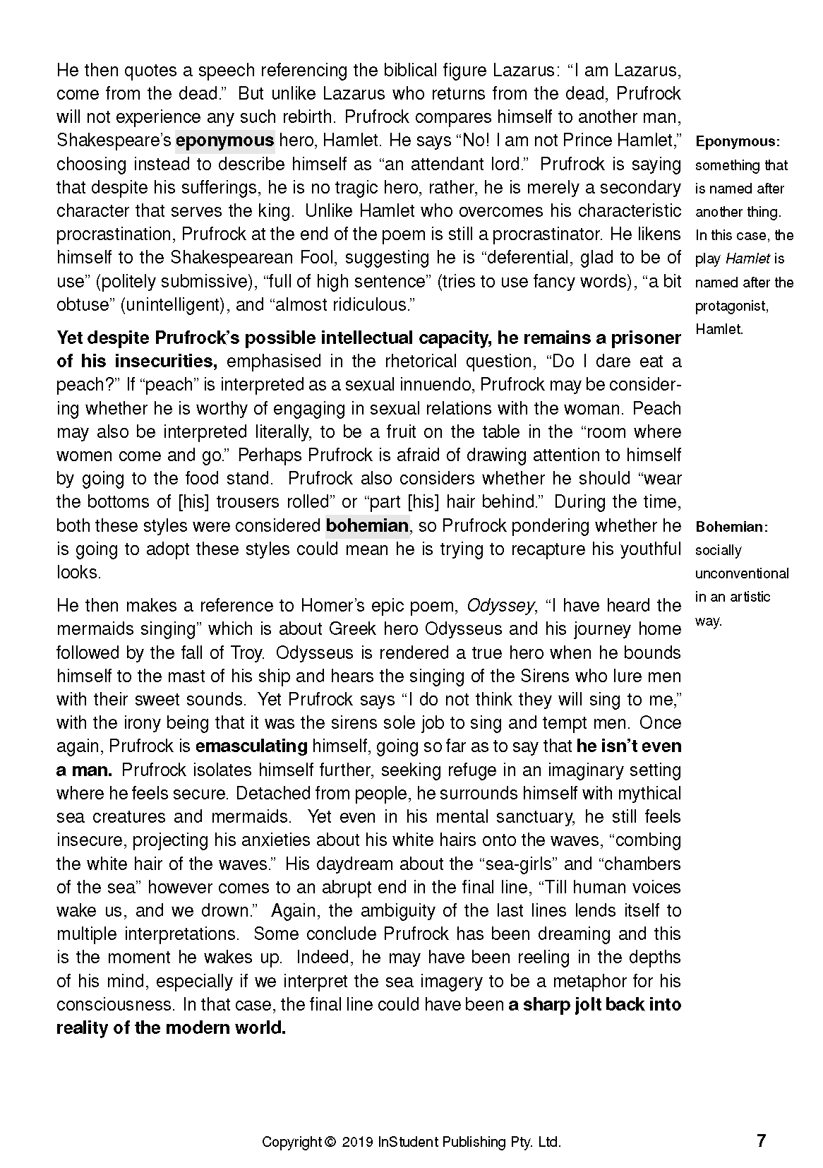 Text guide page with black academic text, gray highlighted terms, and a definition sidebar.