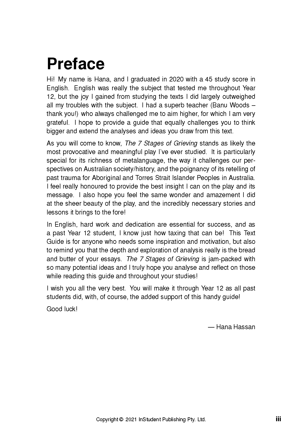 Text Guide page with black text on a white background, displaying the "Preface" heading and a typed signature.