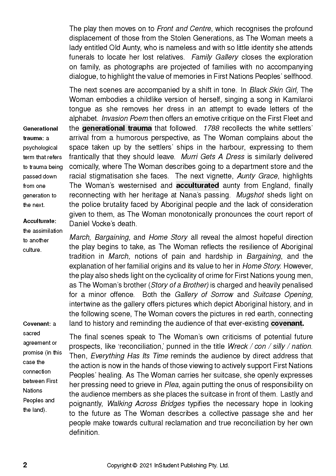 Text Guide page by Wesley Enoch and Deborah Mailman with black text on white, showing definitions and a play synopsis.