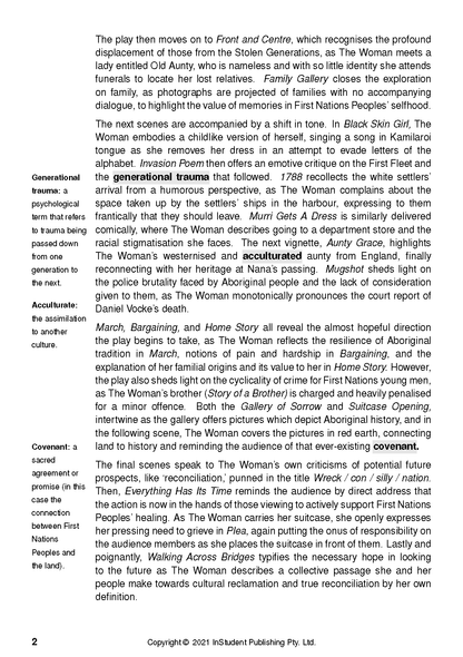 Text Guide page by Wesley Enoch and Deborah Mailman with black text on white, showing definitions and a play synopsis.