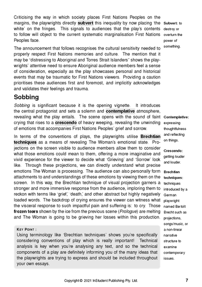 White page from a text guide by InStudent Publishing Pty. Ltd. with black text, highlighted terms, glossary definitions, and page 7 visible.