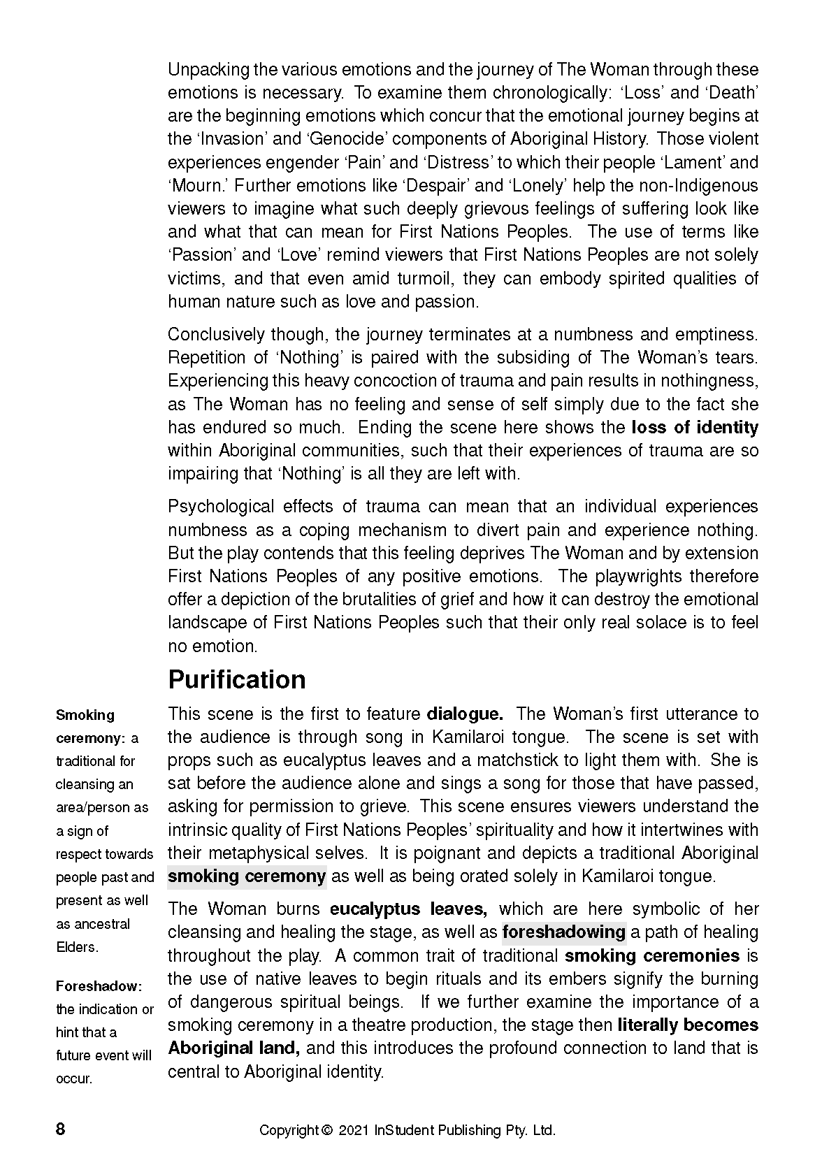 A page from a text guide by Wesley Enoch and Deborah Mailman, with black text on a white background, discussing "The 7 Stages of Grieving".
