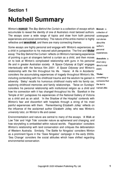 Text guide page featuring 'Section 1 Nutshell Summary' with black text and definitions on a white background.