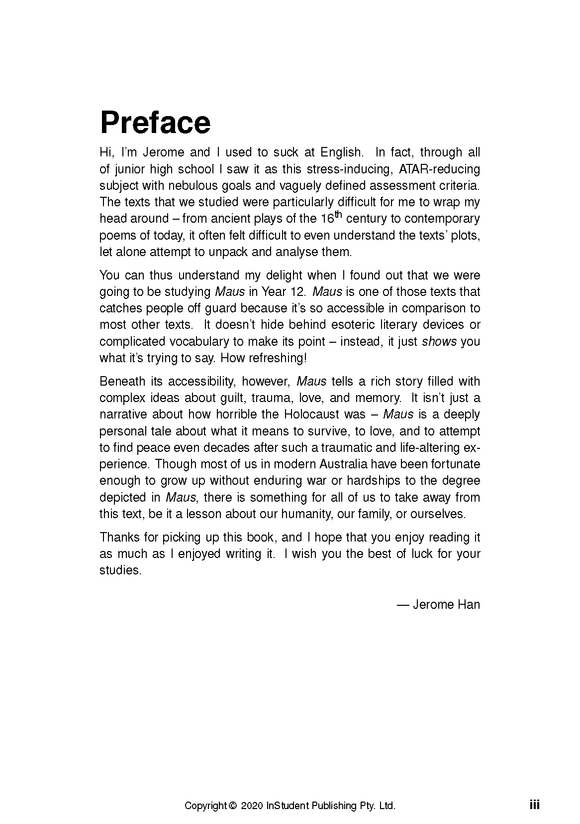 Text guide page featuring a bold 'Preface' heading and paragraphs of black text on a crisp white background.