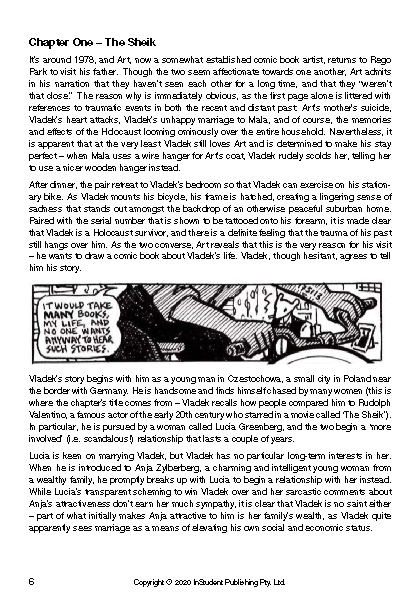 Text guide page with dense black text on a white background and a black and white comic panel.