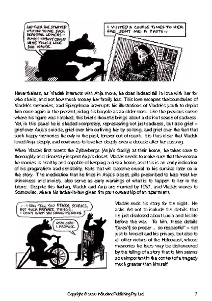 Text Guide by Art Spiegelman with black and white comic panels showing anthropomorphic mice and explanatory text.