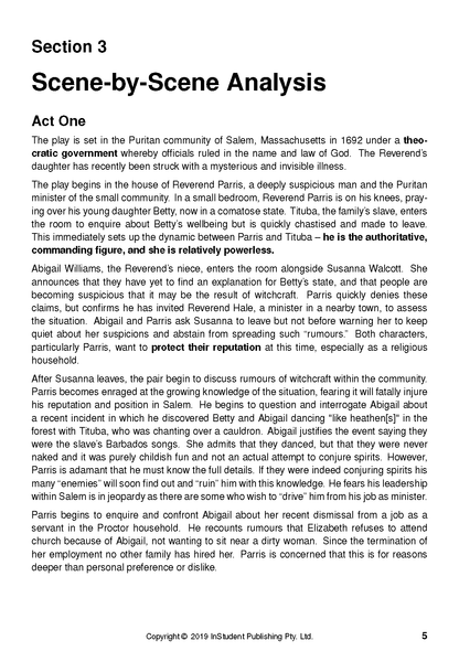 Text Guide page with the heading "Section 3 Scene-by-Scene Analysis Act One" and dense black text on a white background.
