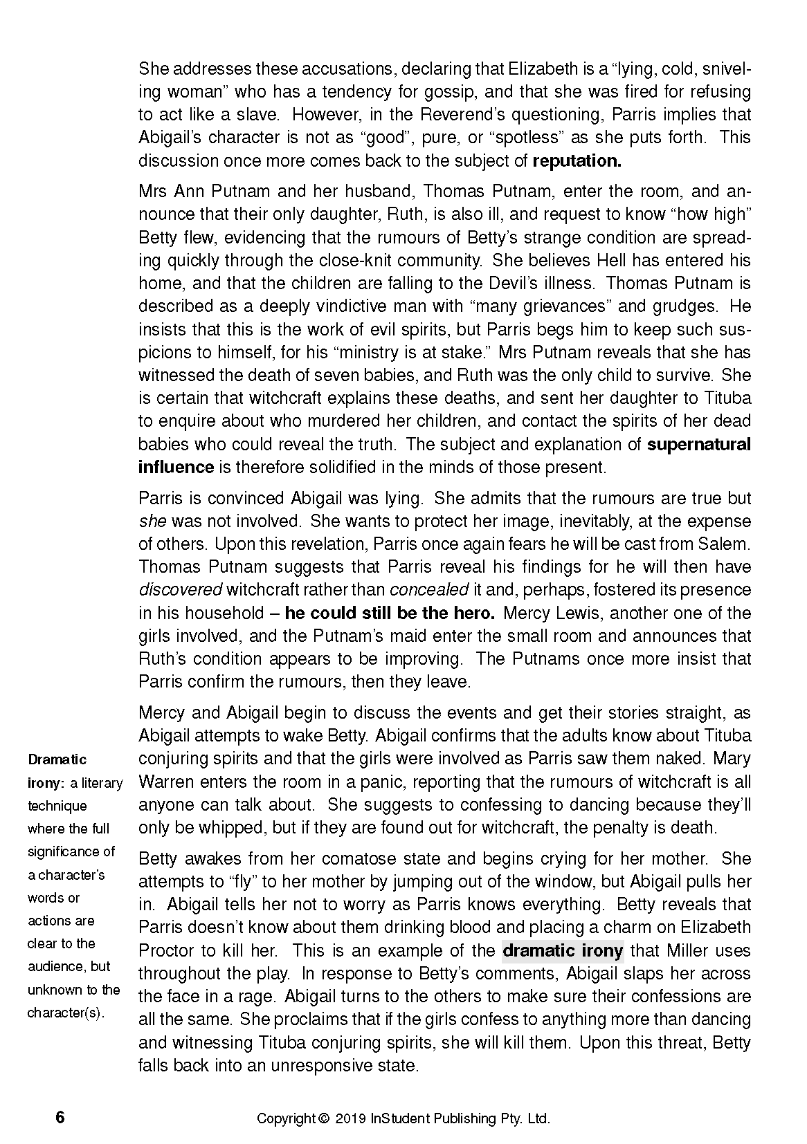 A page from the Text Guide for The Crucible by Arthur Miller, with black text on a white background and sections in bold.