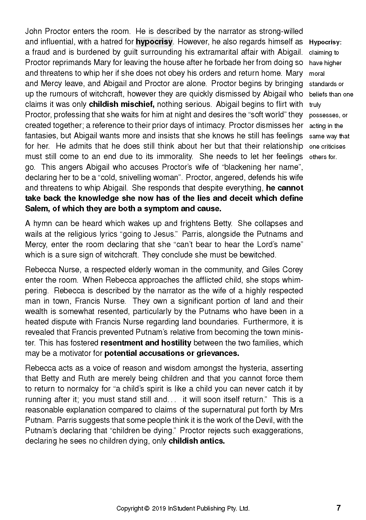 Text Guide for The Crucible by Arthur Miller from InStudent Publishing with black text on a white page.