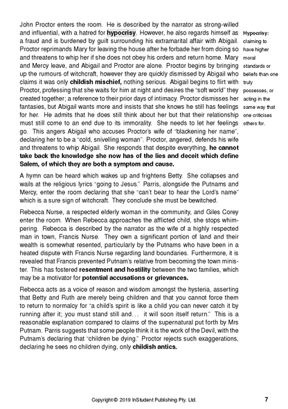 Text Guide for The Crucible by Arthur Miller from InStudent Publishing with black text on a white page.
