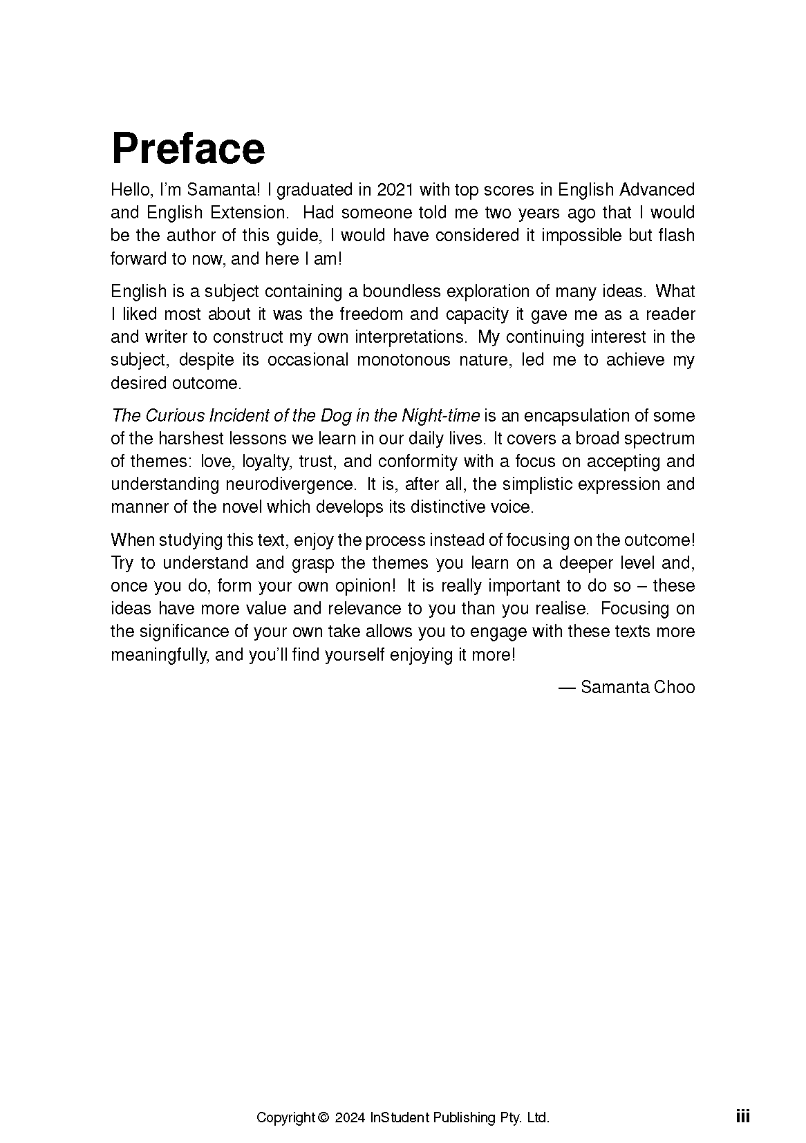 White Text Guide document from InStudent Publishing with a bold black 'Preface' title and paragraphs of text.