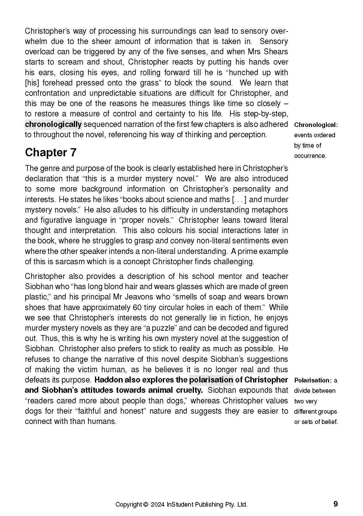 Text Guide page with black text on white, showing Chapter 7 content and two definitional side notes.