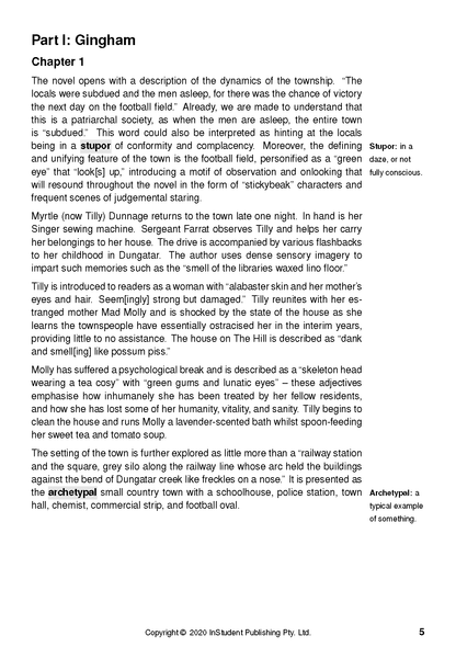 Text Guide page with black text on white paper, featuring headings and margin definitions for terms like "Stupor" and "Archetypal".