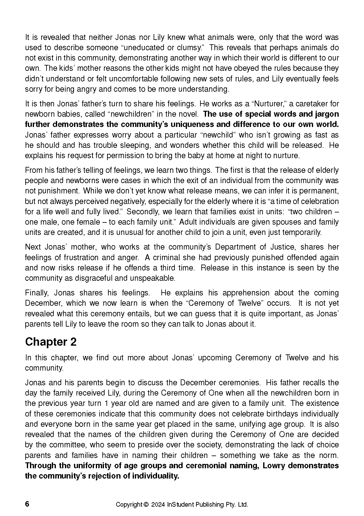Text guide page by InStudent Publishing Pty. Ltd. displaying black text on a white background with a 'Chapter 2' heading and page number 6.
