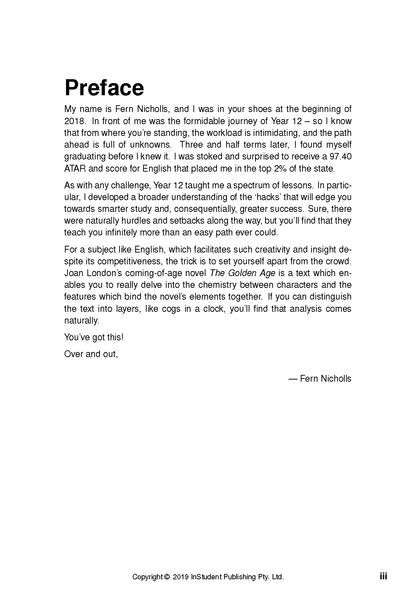 White text guide page by Joan London, featuring a 'Preface' title, several paragraphs of text, a signature, and copyright details.