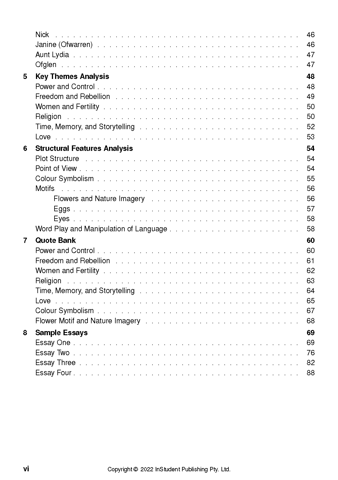 Text Guide from InStudent Publishing Pty. Ltd. displaying a table of contents with numbered chapters and page numbers.