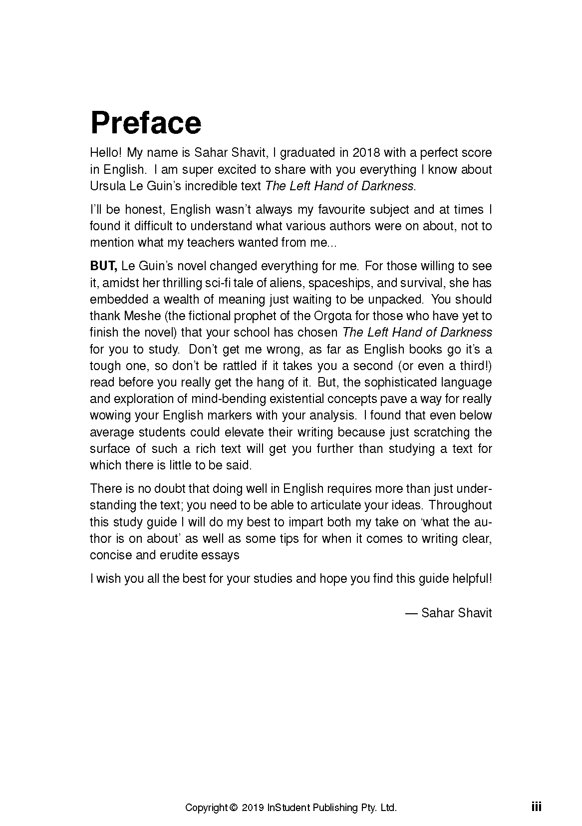 White text guide page showing a 'Preface' title, multiple paragraphs of black text, and a copyright notice.