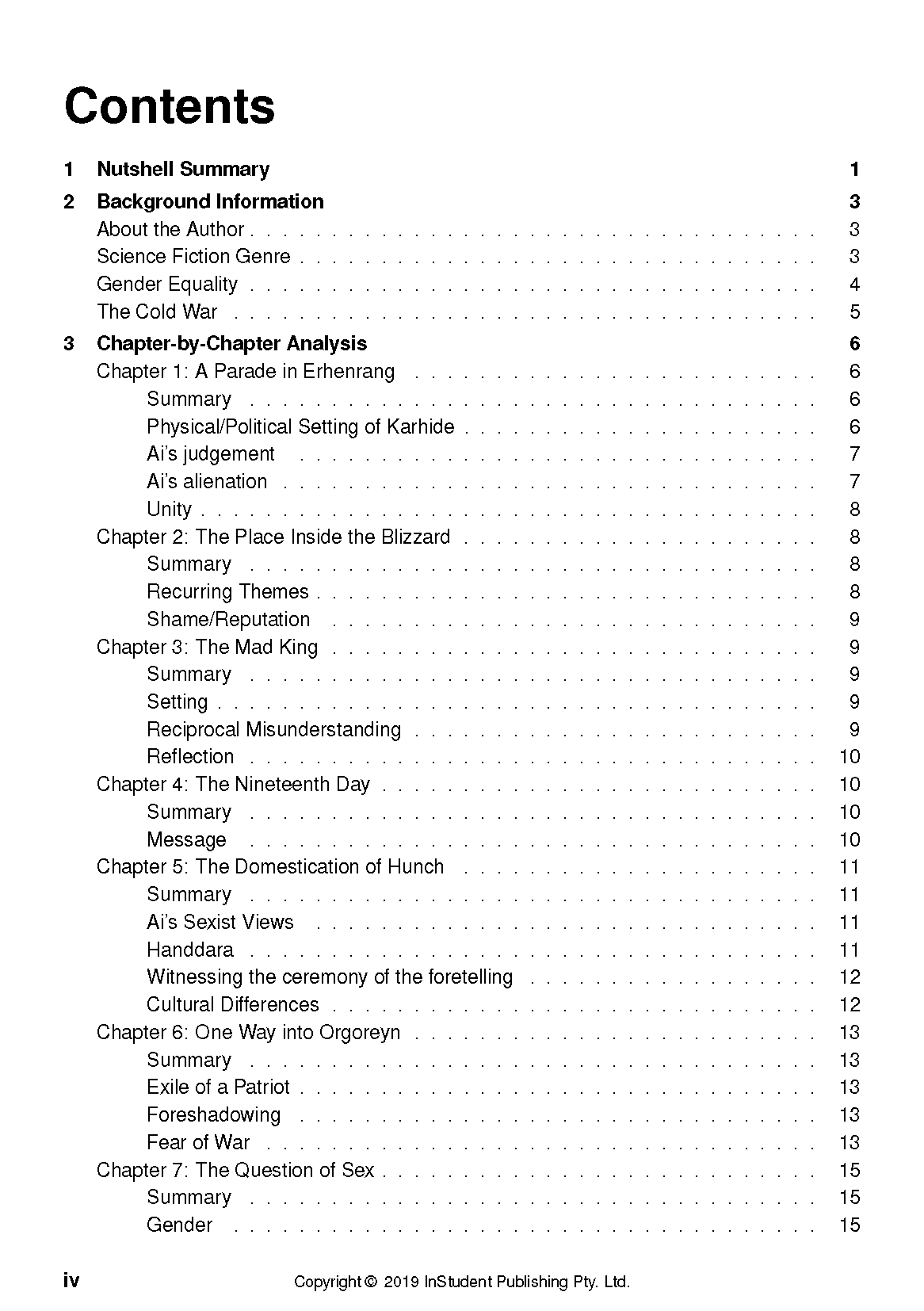 Text guide contents page by InStudent Publishing Pty. Ltd., featuring black text on a white background listing chapters and page numbers.