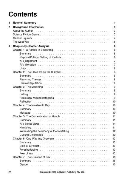 Text guide contents page by InStudent Publishing Pty. Ltd., featuring black text on a white background listing chapters and page numbers.