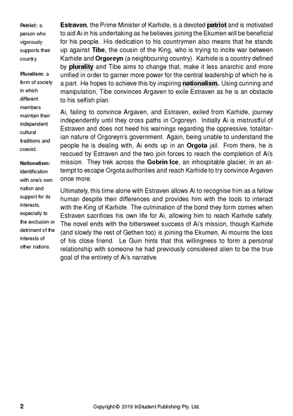 Text guide page with literary definitions in the left column and analytical text in the right column.