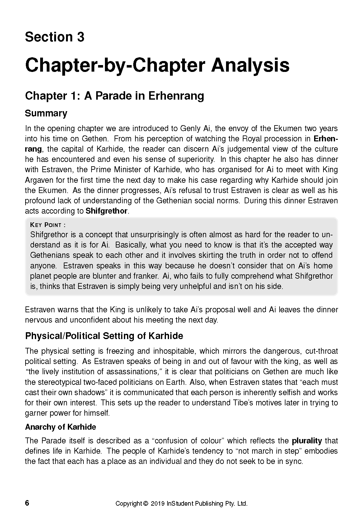 Text Guide page showing Chapter-by-Chapter Analysis for 'Chapter 1: A Parade in Erhenrang', including a gray 'KEY POINT' box.