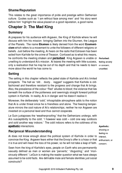 Printed text guide by InStudent Publishing Pty. Ltd. with black text on a white page, featuring chapter analysis and definitions.