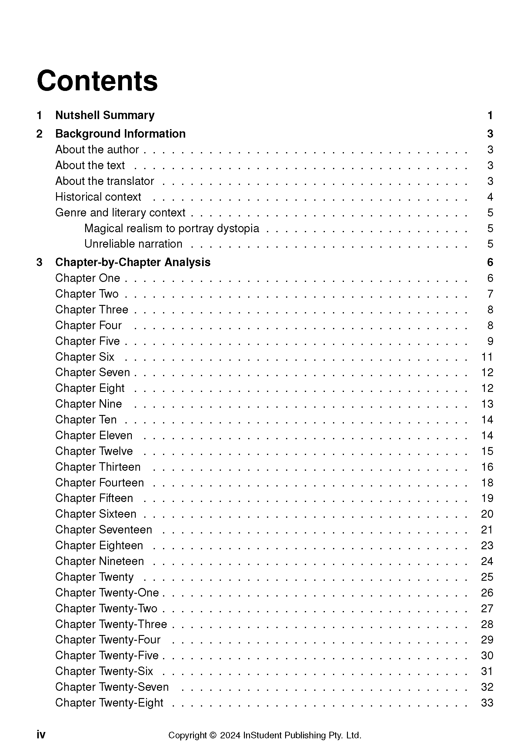 Text Guide displaying a table of contents with major sections and individual chapter listings with page numbers.