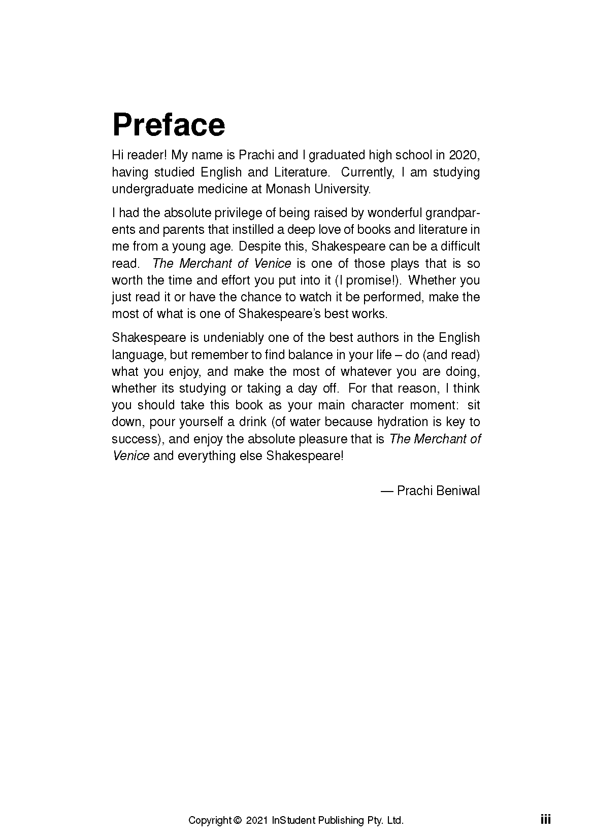 White Text Guide page from InStudent Publishing with black text, displaying the Preface section.
