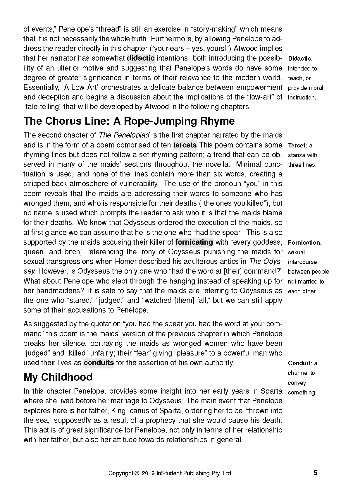 Text Guide about The Penelopiad by Margaret Atwood published by InStudent Publishing Pty. Ltd., with literary analysis and definitions.