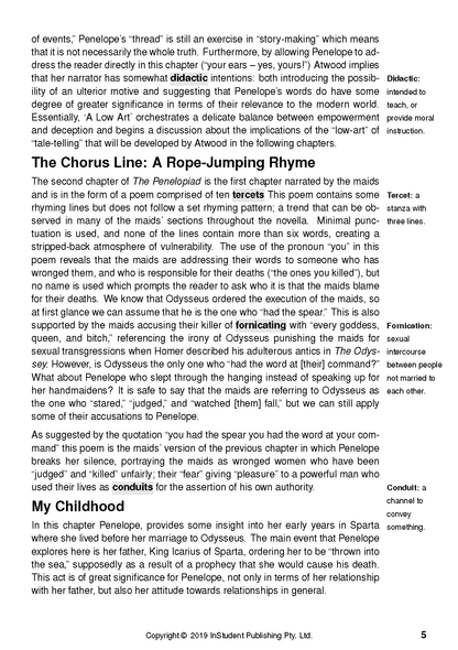 Text Guide about The Penelopiad by Margaret Atwood published by InStudent Publishing Pty. Ltd., with literary analysis and definitions.
